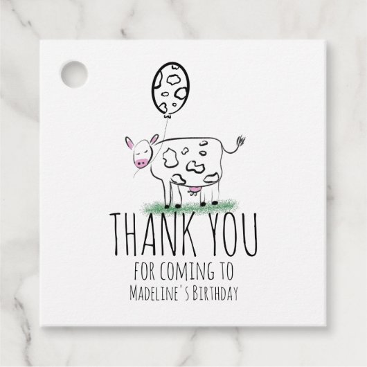 Funny Koe Boerderij Dierenfeest Bedankjes Labels (Voorkant)