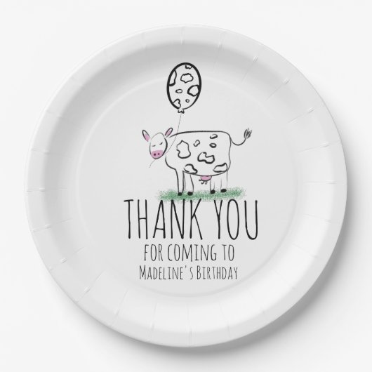 Funny Koe Boerderij Dierenfeest Hartelijk dank Papieren Bordje (Voorkant)