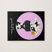 Funny koe cartoon roze kinder puzzel (Horizontaal)