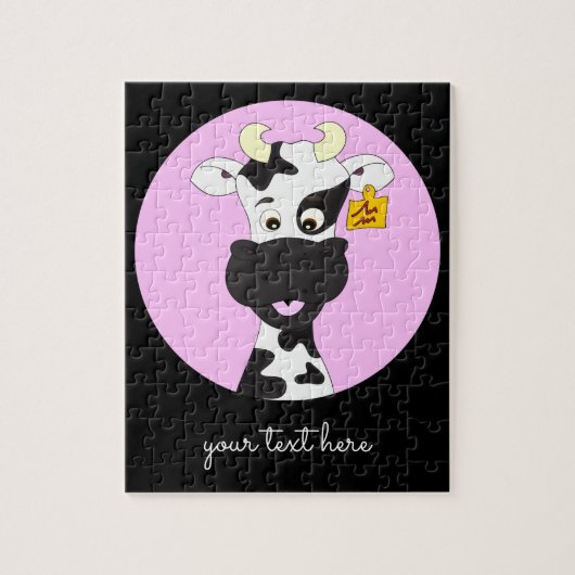 Funny koe cartoon roze kinder puzzel (Verticaal)