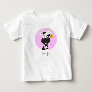 Funny koe cartoon roze naam baby shirt