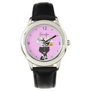 Funny koe cartoon roze naam kinder horloge