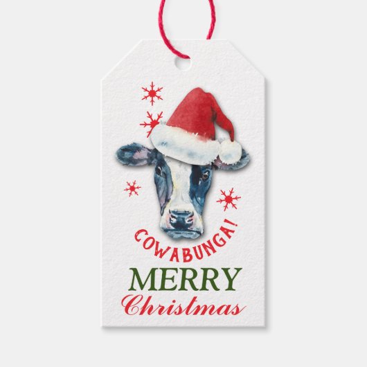 Funny Koe Cowabunga kerstcadeaus Cadeaulabel (Voorkant)