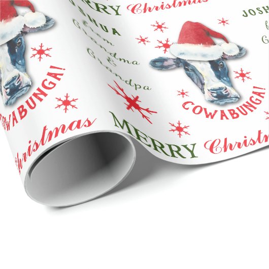 Funny Koe Cowabunga Kerstmis gepersonaliseerd Cadeaupapier (Rol Hoek)