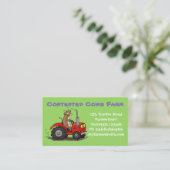 Funny koe die een cartoon van een rode trekker bes visitekaartje (Staand voorkant)