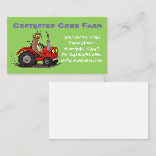 Funny koe die een cartoon van een rode trekker bes visitekaartje (Voorkant / Achterkant)