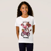 Funny koe fietst t-shirt (Voorkant volledig)