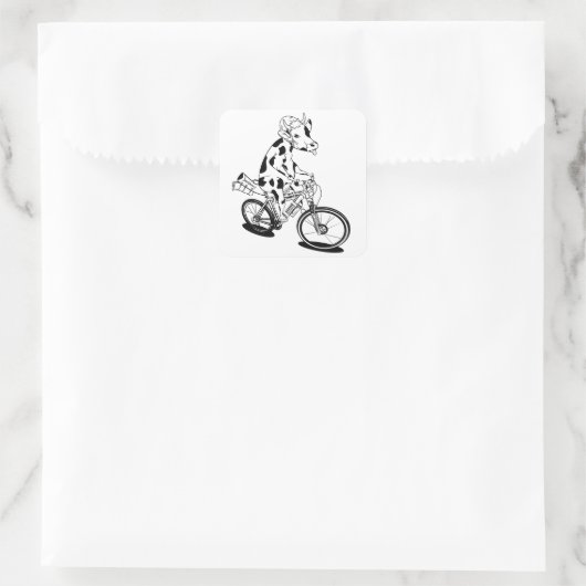 Funny koe fietst vierkante sticker (Tas)