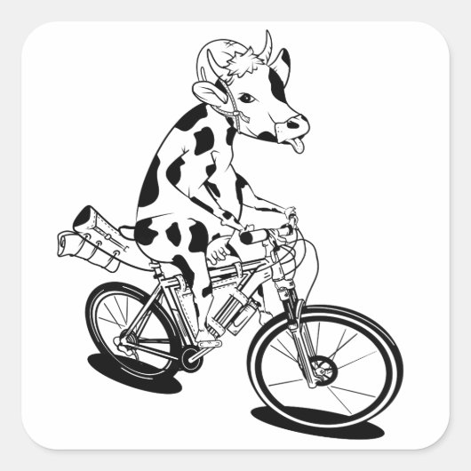 Funny koe fietst vierkante sticker (Voorkant)