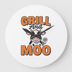 Funny Koe Grill En Loen Vintage T-Shirt Ontwerp_1 Grote Klok