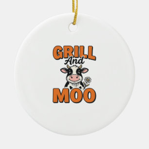 Funny Koe Grill En Loen Vintage T-Shirt Ontwerp_1 Keramisch Ornament