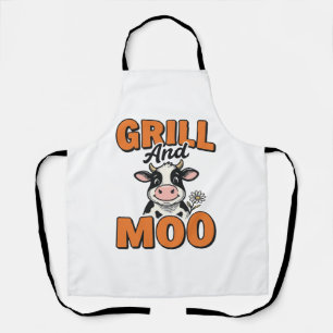 Funny Koe Grill En Loen Vintage T-Shirt Ontwerp_1 Schort