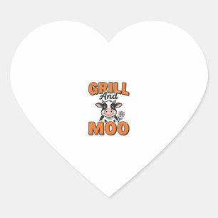Funny Koe Grill En Loew Vintage T-Shirt Ontwerp_1 Hart Sticker