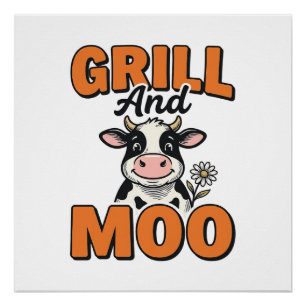 Funny Koe Grill En Loew Vintage T-Shirt Ontwerp_1 Perfect Poster