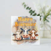 Funny Koe Happy Birthday Feestdagenkaart (Staand voorkant)