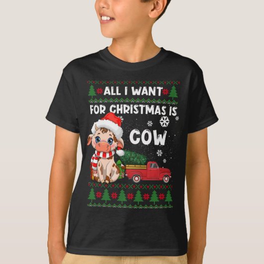 Funny Koe houdt van Cute Koe Santa Hat Ugly Kerstm T-shirt (Voorkant)