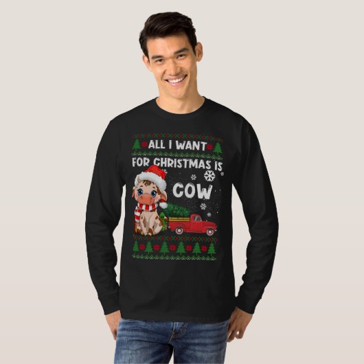 Funny Koe houdt van Cute Koe Santa Hat Ugly Kerstm T-shirt (Voorkant volledig)