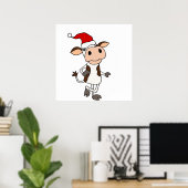 Funny Koe in Santa Hat-kerstCartoon Poster (Thuiskantoor)