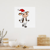 Funny Koe in Santa Hat-kerstCartoon Poster (Keuken)