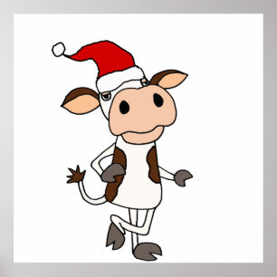 Funny Koe in Santa Hat-kerstCartoon Poster