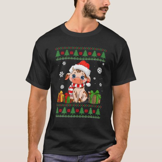 Funny Koe Lovers Cute Koe Santa Hat Ugly Kerstmis T-shirt (Voorkant)