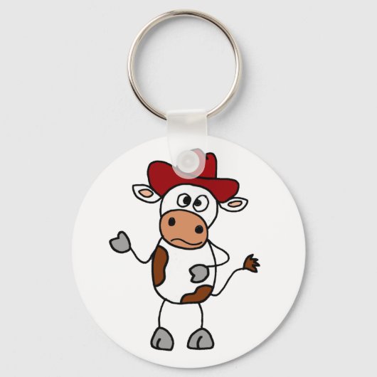Funny Koe met rood cowboy Pet Sleutelhanger (Voorkant)