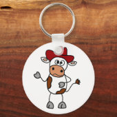 Funny Koe met rood cowboy Pet Sleutelhanger (Voorkant)