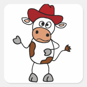 Funny Koe met rood cowboy Pet Vierkante Sticker