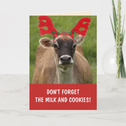 Funny Koe Milk and Cookies Kerstmis Kaart (Voorkant)