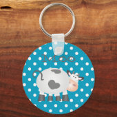 Funny Koe Moo en White Polka Dot Button Sleutelhan Sleutelhanger (Voorkant)