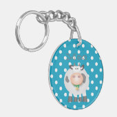 Funny Koe Moo en White Polka Dot Pattern Sleutelhanger (Voorkant Links)
