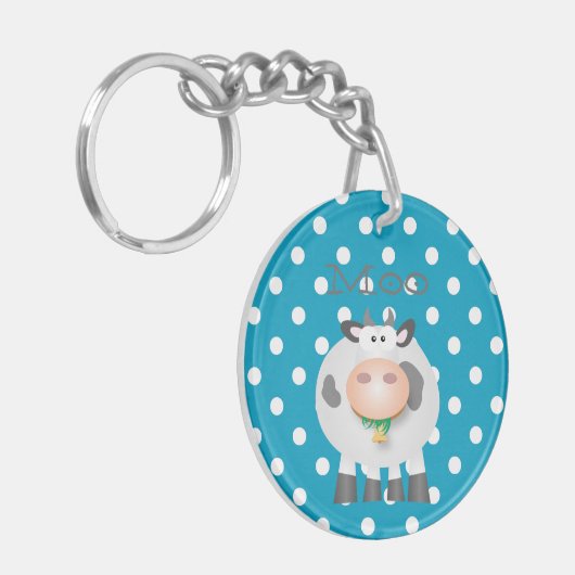 Funny Koe Moo en White Polka Dot Pattern Sleutelhanger (Voorkant Links)