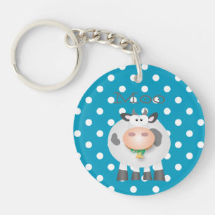 Funny Koe Moo en White Polka Dot Pattern Sleutelhanger