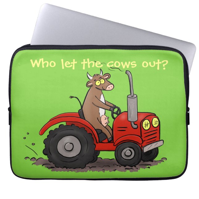 Funny koe op illustratie van de cartoon van rode t laptop sleeve (Voorkant)