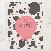 Funny Koe Print Adult Party 40th Birthday Wijn Etiket (Enkel label)