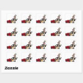 Funny Koe Pushing Red Lawn Mower Cartoon Vierkante Sticker (Vel)