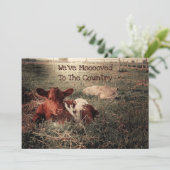 Funny Koe Rustic Country Boerderij Moving Aankondiging (Staand voorkant)