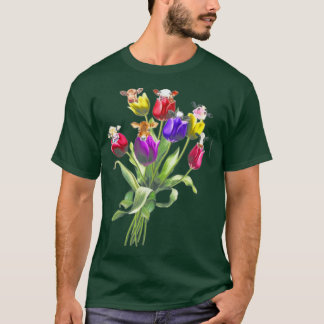 Funny Koeien Tulip Flower Spring Tree Hippie T-shirt