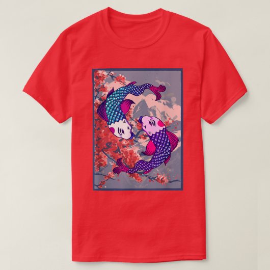 Funny Koi Fish Cherry Blossom Flower Samurai Fuji T-shirt (Design voorkant)