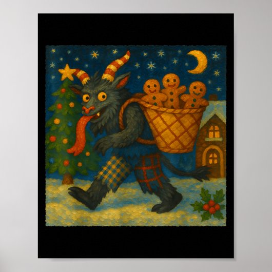 Funny Krampus Gingerbread Night Festive Creepy Hol Poster (Voorkant)