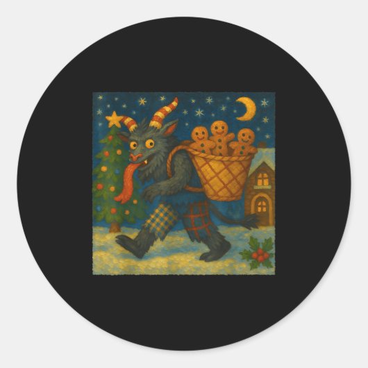 Funny Krampus Gingerbread Night Festive Creepy Hol Ronde Sticker (Voorkant)