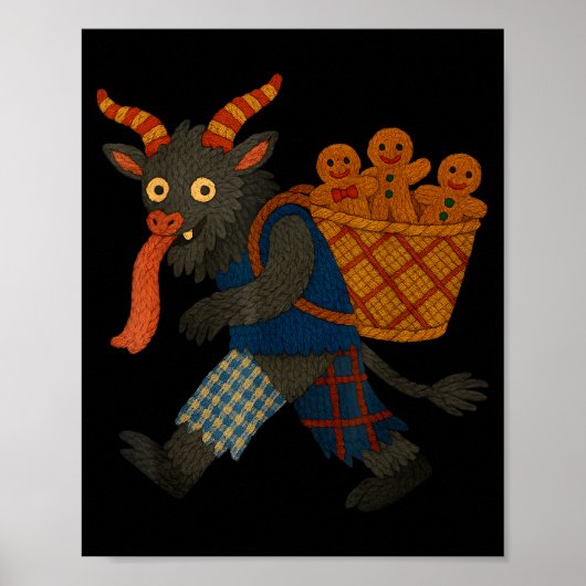 Funny Krampus Gingerbread Yarn Art Creepy Holiday Poster (Voorkant)