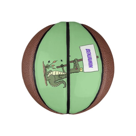 Funny krokodillenuitlijker met gebarentaal cartoon basketbal (Verticaal)