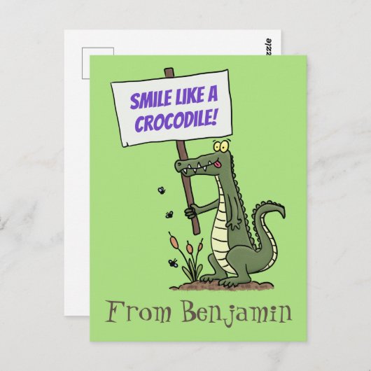 Funny krokodillenuitlijker met gebarentaal cartoon briefkaart (Voorkant / Achterkant)