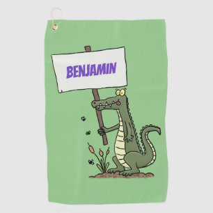 Funny krokodillenuitlijker met gebarentaal cartoon golfhanddoek