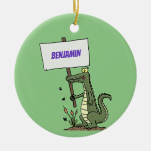 Funny krokodillenuitlijker met gebarentaal cartoon keramisch ornament