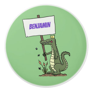 Funny krokodillenuitlijker met gebarentaal cartoon keramische knop