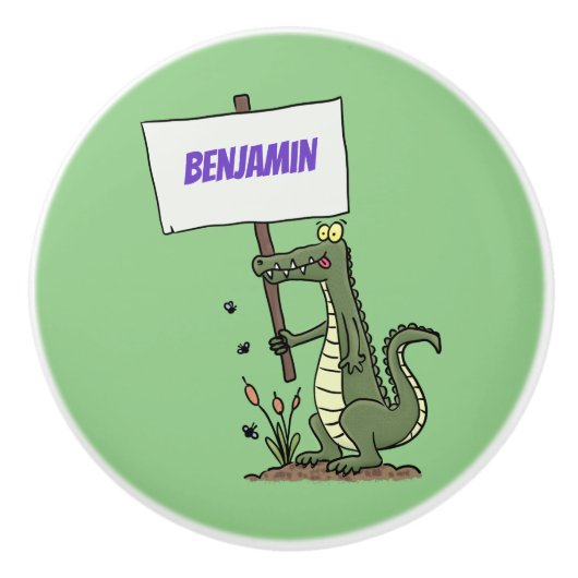 Funny krokodillenuitlijker met gebarentaal cartoon keramische knop (Voorkant)