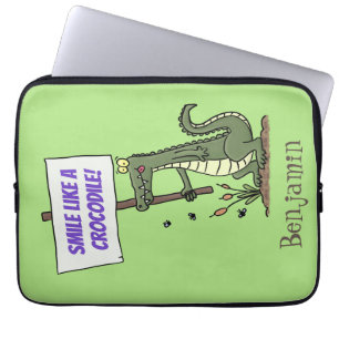 Funny krokodillenuitlijker met gebarentaal cartoon laptop sleeve