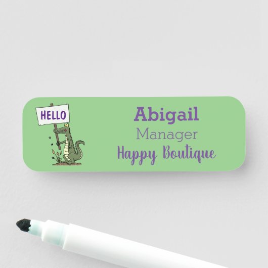 Funny krokodillenuitlijker met gebarentaal cartoon naamplaatje (In situ)